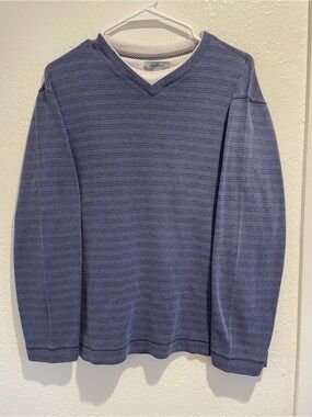 Method Men's Medium Blue Space Dye Textured Faux Layered V-Neck Sweater
